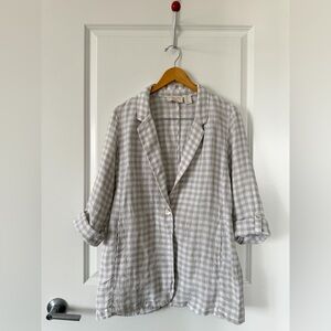 Linen Gray and White Checkered Gingham Blazer